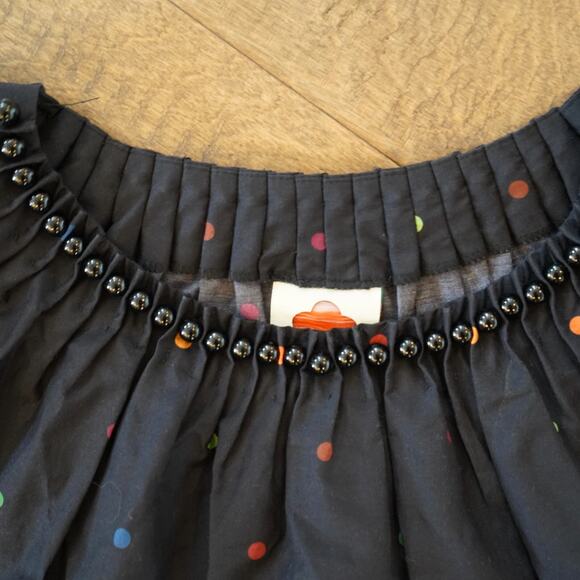 FARM Rio Black Dots Blouse size XS with beaded neckline Cotton Silk Blend - Picture 8 of 10